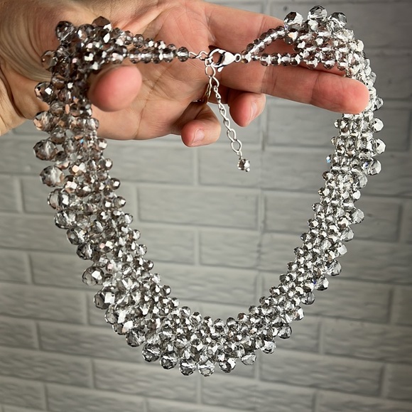 STATEMENT NECKLACE SMOKE COLORED CRYSTAL BEADS 20 Inches long - Picture 5 of 6